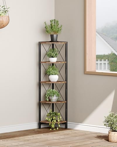 5-Tier Corner Shelf Rustic Brown and Black TCJ12BF