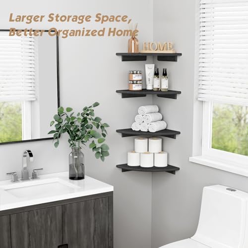 Forbena Black Floating Corner Bookshelf Set of 4