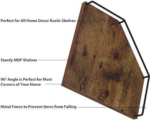 HORLIMER 3 Pack Floating Corner Shelves Wall Mount Brown