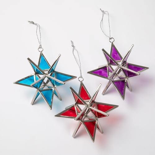 Handcrafted Stained Glass Moravian Star 3D Ornament Rose Gold Large