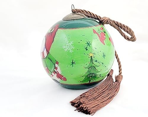Hand-Painted Glass Snowman Birds Ornament - Unique Artisan Decor