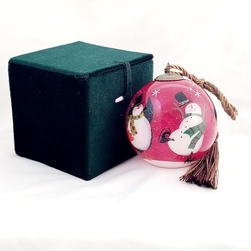 Artisan Painted Glass Ornament - Snowman Penguin Dance