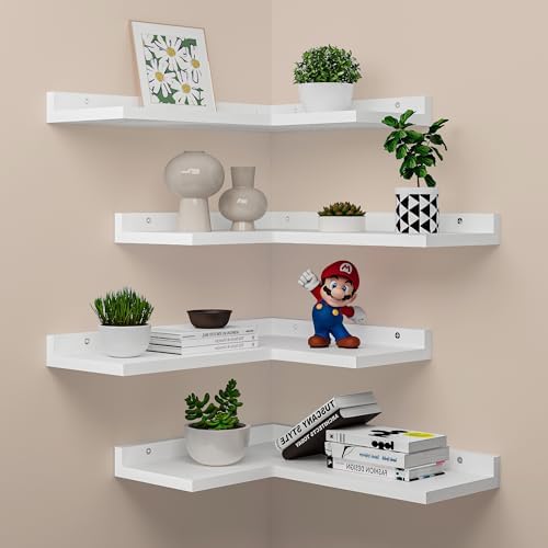 4-Tier Corner Floating Shelves - White