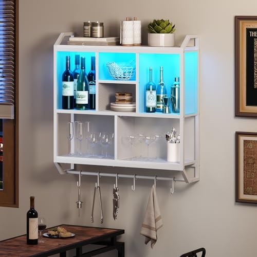 HOOBRO LED Gaming Floating Shelf with 3 Tiers and Hanging Rod