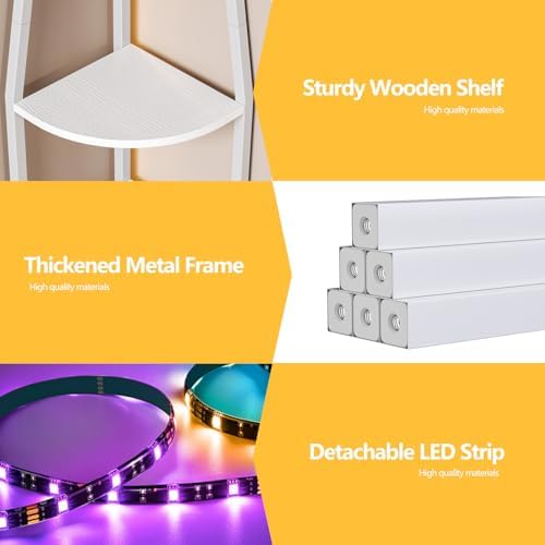 Furnulem 5 Tier Corner Shelf with LED Light