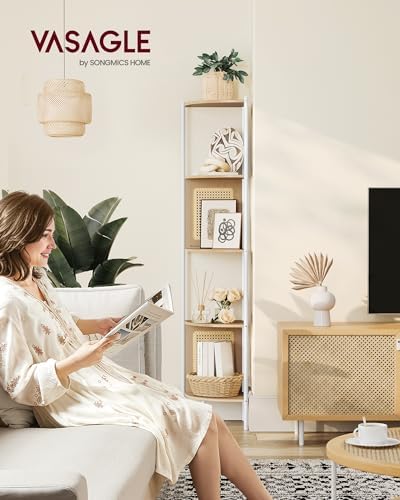 VASAGLE 5-Tier Corner Shelf Stand Oak Beige