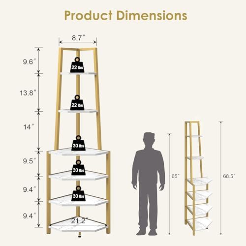 VECELO 6 Tier Corner Shelf with Metal Frame