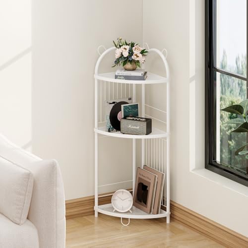 CICUFY 3 Tier Metal Corner Shelf Bathroom Organizer with Guardrails
