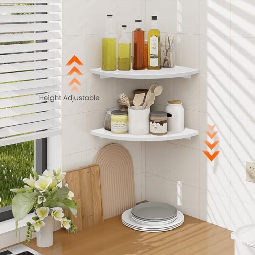 Homode Corner Wall Shelf Set of 2 White Floating Wooden
