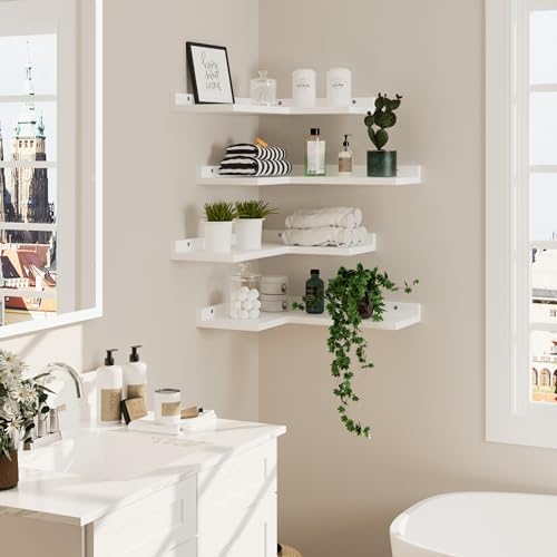 4-Tier Corner Floating Shelves - White