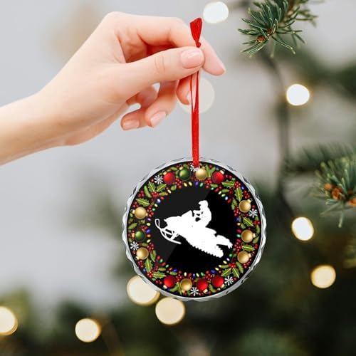 Snowmobile Christmas Glass Pendant 31 Inch
