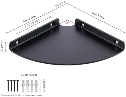 6 Inch Heavy Duty Aluminum Corner Shelf - Black