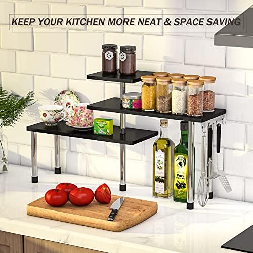 ZHWS Corner Shelf Organizer - 3 Tier Bamboo Black