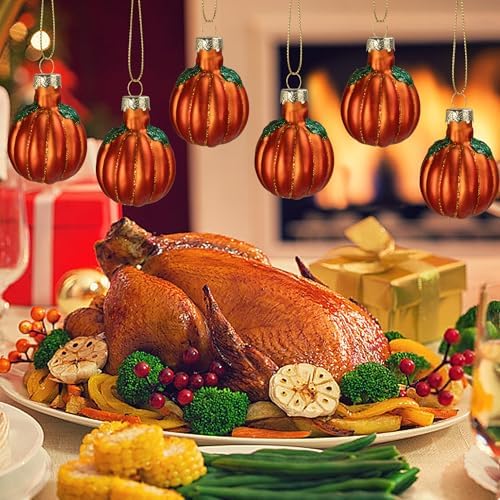 Watayo 6 Pcs Fall Pumpkin Glass Hanging Ornaments