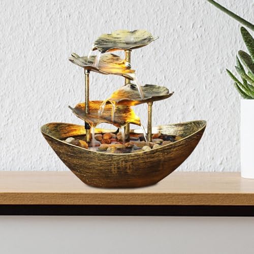 GLANSI Tabletop Water Fountain with USB LED Night Light for Bedroom