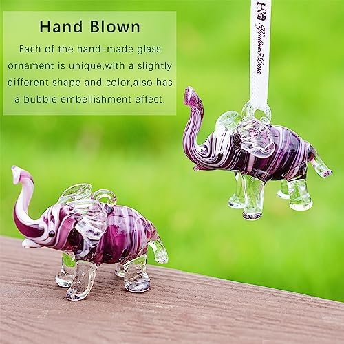 Hand Blown Glass Elephant Hanging Ornament Brown