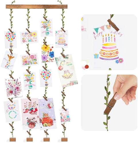 Wooden Hanging Photo Display with 20 Clips Wall Decor Frame