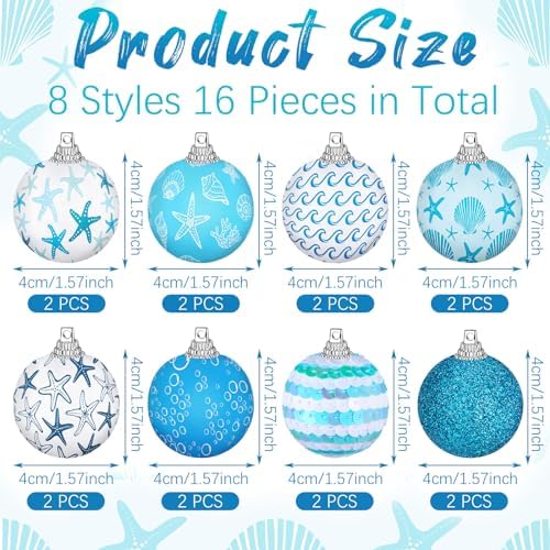 16 Pcs Summer Tree Decorations Sea Animal Hanging Ornaments