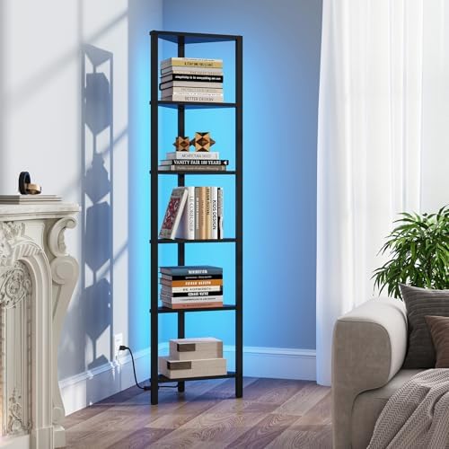 TUTOTAK Corner Shelf with LED Light 6-Tier Black BS05BK006L