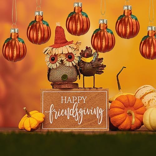 Watayo 6 Pcs Fall Pumpkin Glass Hanging Ornaments