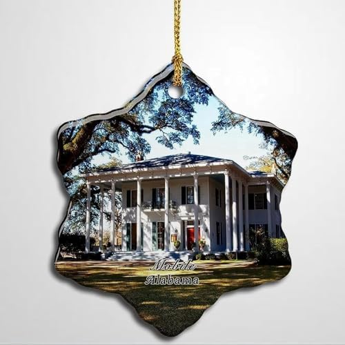 Alabama Mobile Mansion Christmas Ornament Snowflake Ceramic Home Decor Gift