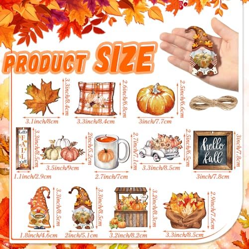 Quzzil 36 Pcs Fall Wooden Hanging Ornaments Set