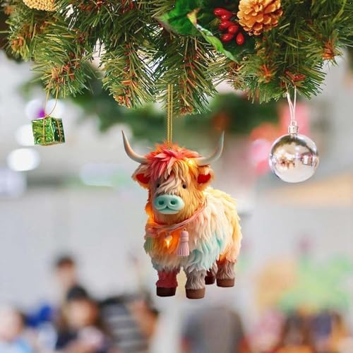 Cute Acrylic Highland Cow Christmas Tree Decor