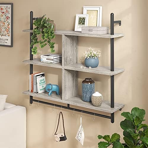 Bestier 415 Inch Floating Pipe Shelving 3 Tier Ladder Shelf
