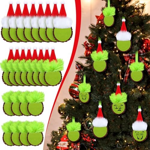 Shellwei 24 Pack Christmas Green Monster Ornaments