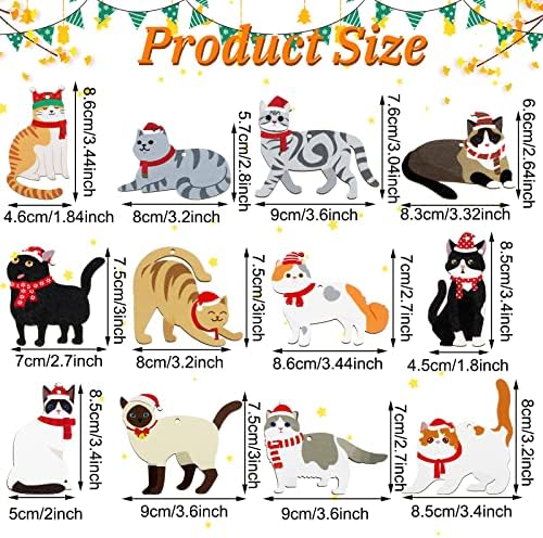 Amyhill 24 Pcs Wooden Cat Christmas Ornaments