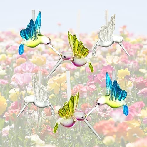 Set of 6 Glitter Hummingbird Hanging Ornaments