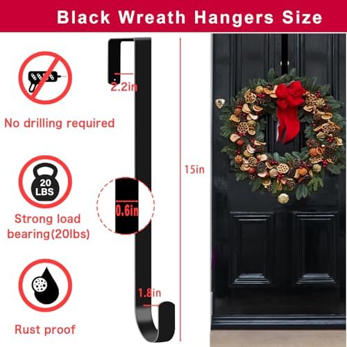 4 Pack 15 Inch Wreath Hanger Metal Hooks Black