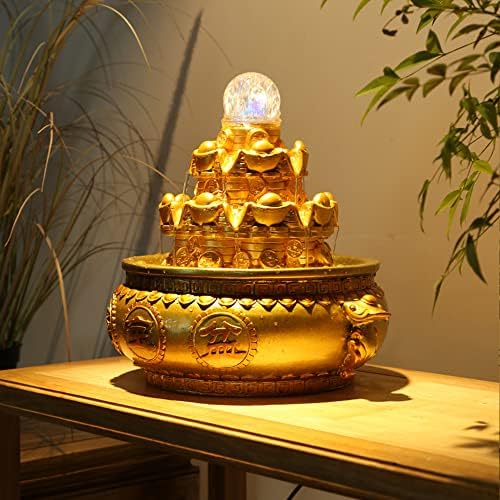 Yellow Cornucopia Tabletop Fountain with LED Lights