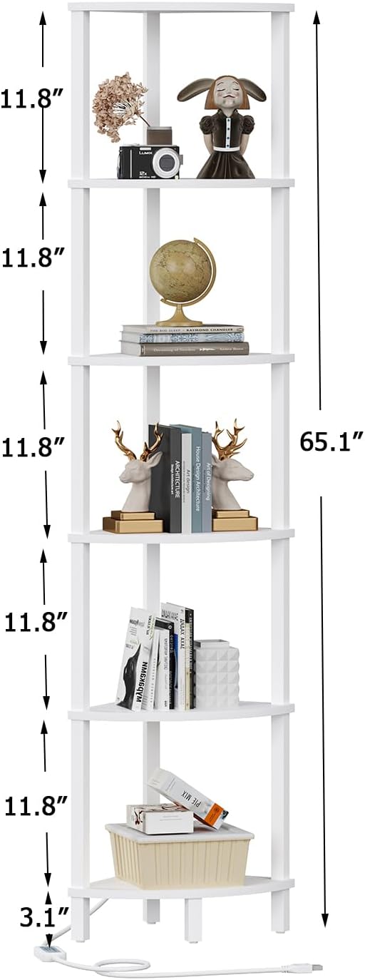 VIMBER 6-Tier Corner Bookshelf with LED Light