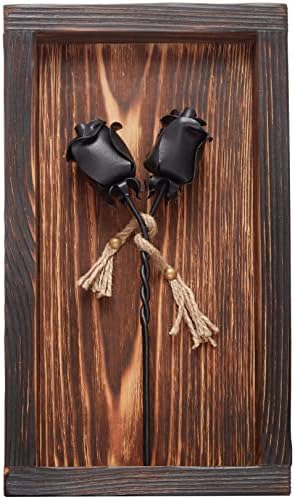 NOVECRAFTO Forged Iron Roses Set of 2 - Wall Mountable Wooden Frame