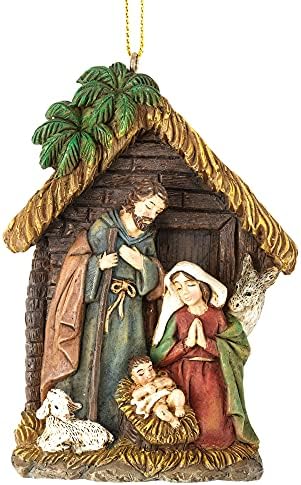 Dicksons Natural Brown Wood Look Holy Family Nativity Resin Hanging Ornament