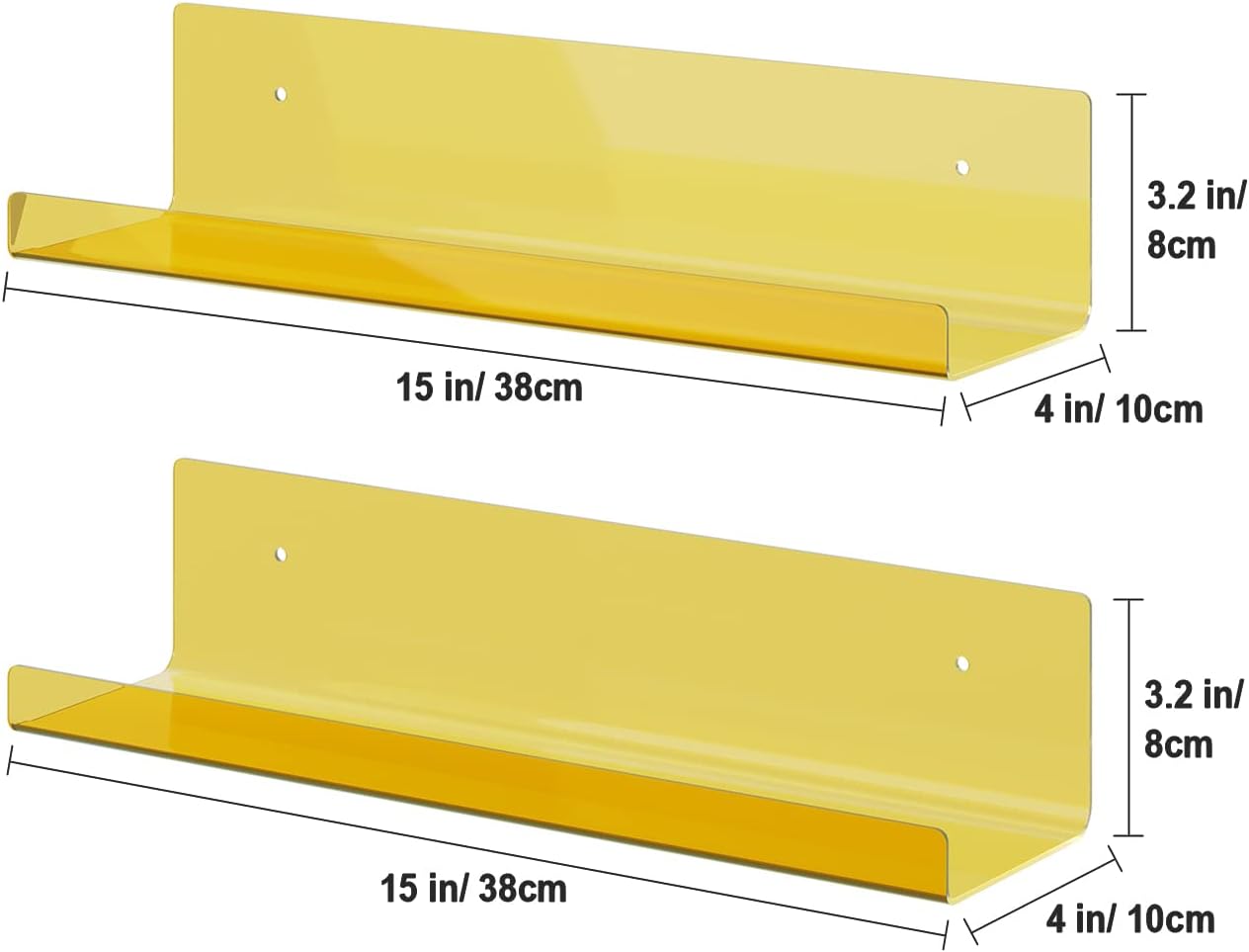 RRG 15 Inch Acrylic Floating Shelves 2 Pack Yellow