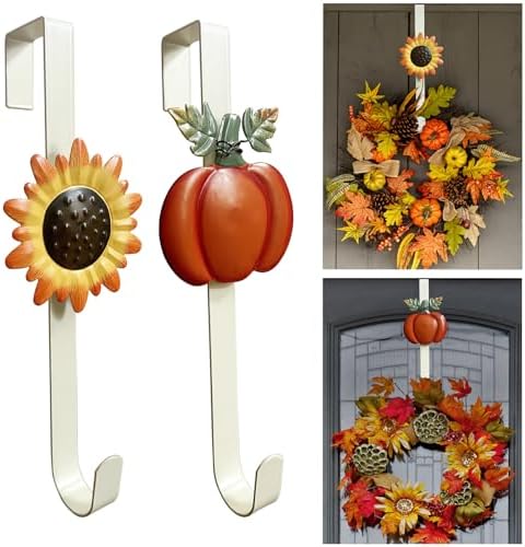 2 Pack Fall Wreath Door Hanger with Pumpkin Sunflower