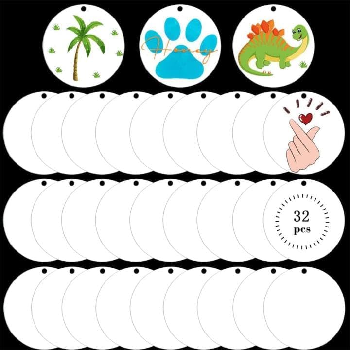 32 Piece 3Inch Acrylic Keychain Blanks with Hole