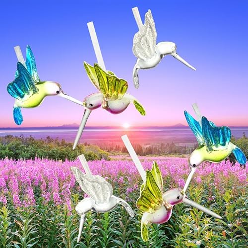 Set of 6 Glitter Hummingbird Hanging Ornaments