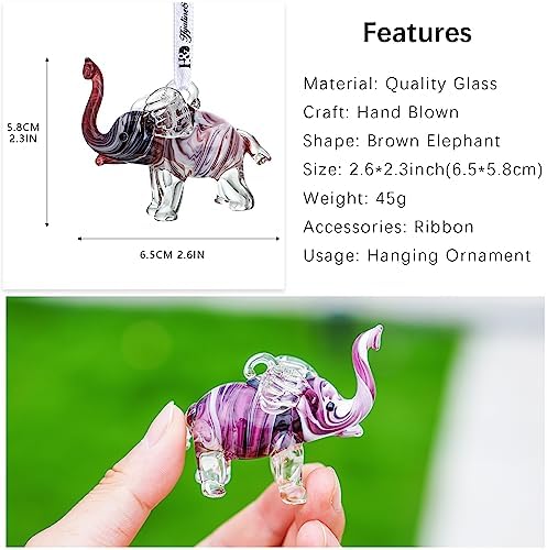 Hand Blown Glass Elephant Hanging Ornament Brown