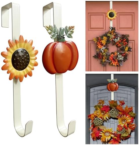 2 Pack Fall Wreath Door Hanger with Pumpkin Sunflower