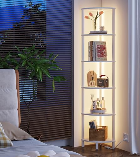 VIMBER 6-Tier Corner Bookshelf with LED Light