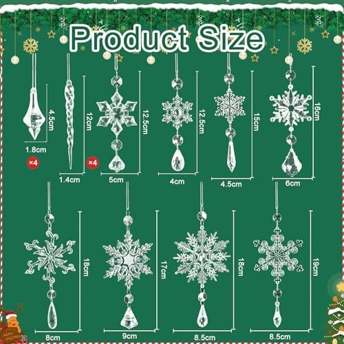 Crystal Snowflake Ornaments Set 16pcs for Christmas Tree