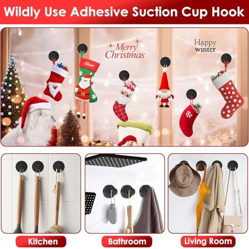 Black Wreath Hanger 2 Pack Heavy Duty Suction Cup Hooks for Front Door Window Glass Indoor Outdoor Decorations