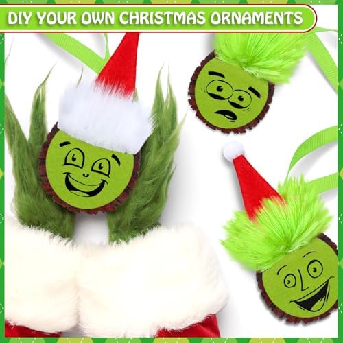 Shellwei 24 Pack Christmas Green Monster Ornaments