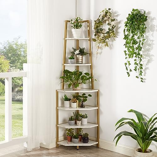 VECELO 6 Tier Corner Shelf with Metal Frame