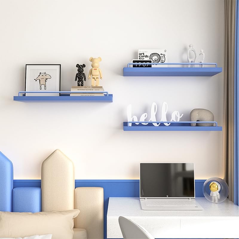 Blue Floating Shelves Set of 3 for Home Decor
