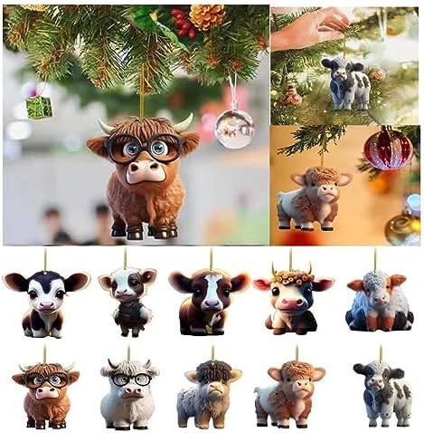10 pcs Cute Cartoon Cow Hanging Ornament DIY Christmas Decor