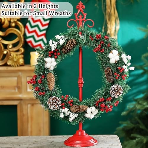 Retro Red Wreath Stand with Fleur-De-Lis Top
